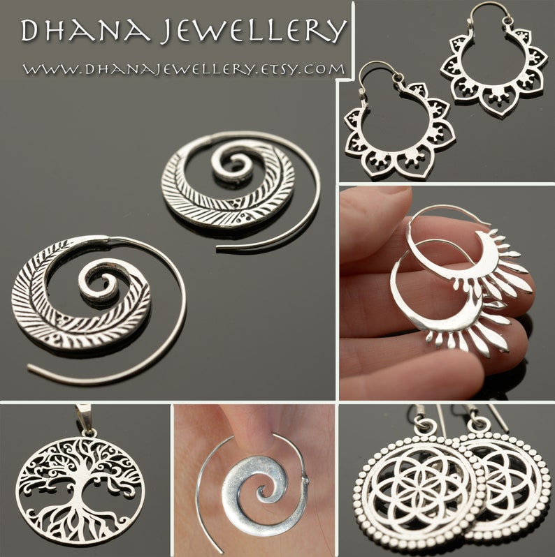 Hoop earrings Boho earrings ethnic earrings Flower hoop earrings Silver brass earrings Silver earrings