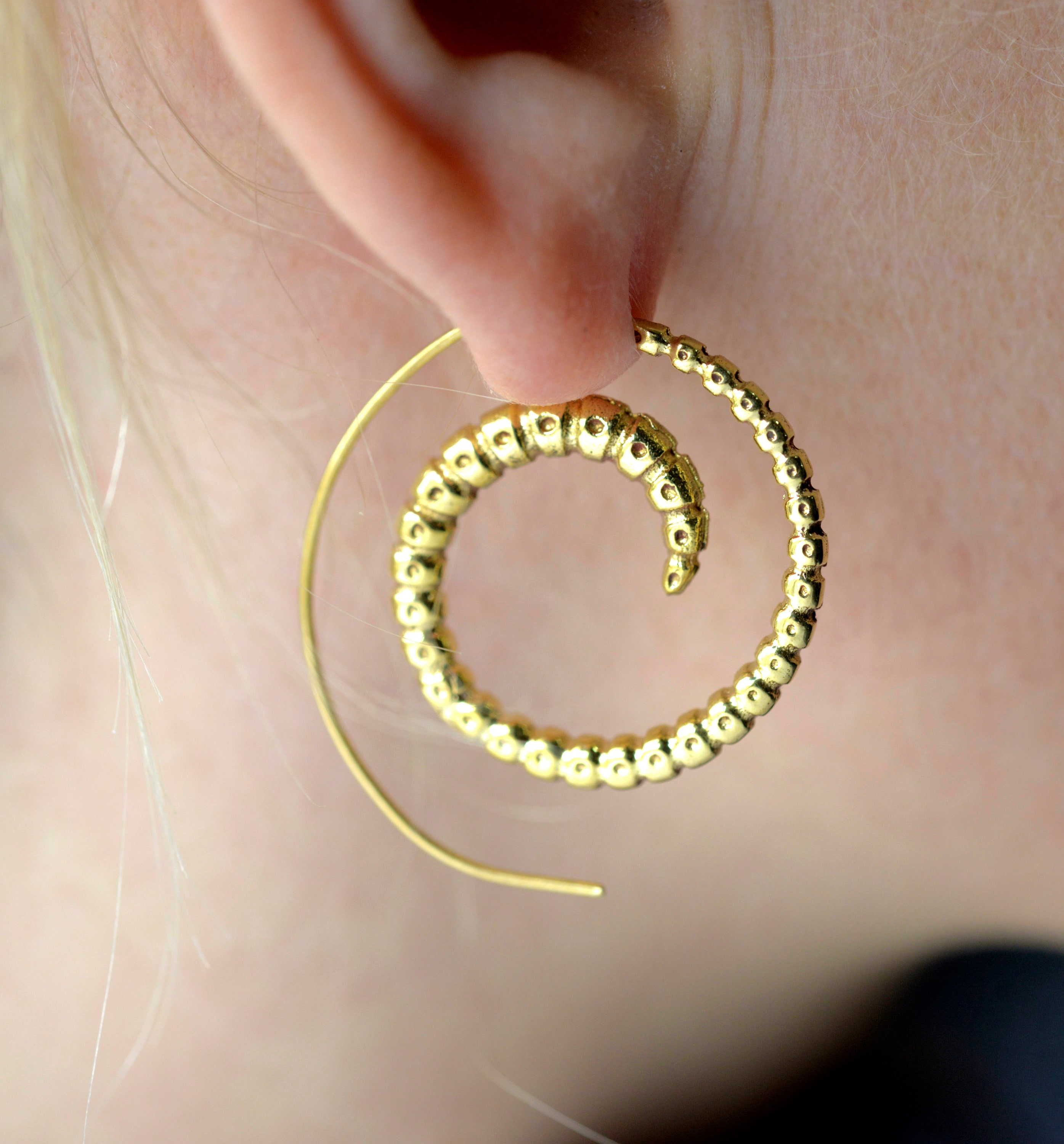 Small Spiral Earrings Simple Girl Tribal Gold Brass Ethnic Women Funky Jewelry 