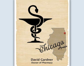 Pharmacy art, PERSONALIZED Pharmacist Print, Pharmacy decor, Pharmacist graduation, Pharmacist Gift, Pharmacy cabinet Illinois State Chicago