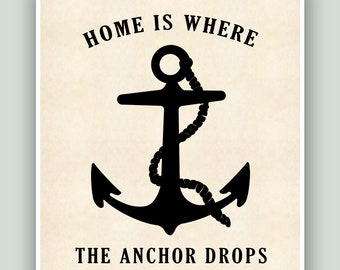 Anchor art quote, Nautical art, Nautical poster, Anchor print, Anchor quote, "Home is where the anchor drops", wedding gift, Seaman gift.