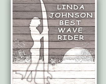 Surf art, Surfer poster, Surfboard, Surfing waves, Surf decor, Nautical art, Surf school decor, Surf print, Surf quote, "Best wave rider"