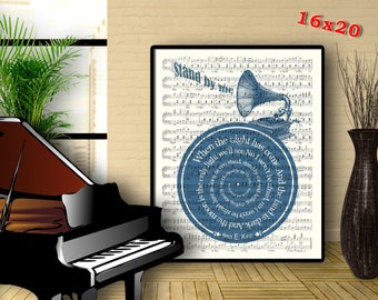 Ben E. King Print, Stand by me, Lyrics in spiral over sheet music reproduction, Song Poster, Wedding gift, Wedding song, Anniversary gift