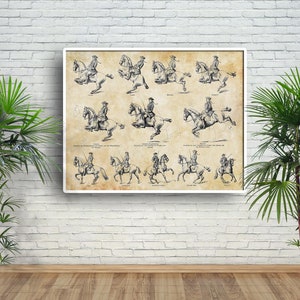 Horse Riding School Print Antique Horse Dressage, papier dart, Canvas Print image 3