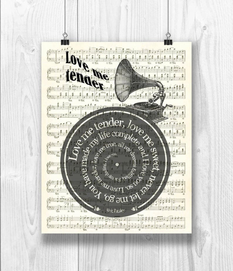 Love Me Tender, Elvis Presley Print, Elvis Spiral Lyrics, Sheet Music ...