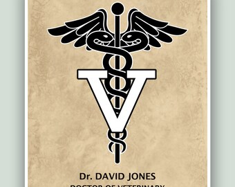 Doctor of Veterinary Art, PERSONALIZED Veterinarian Print, Veterinary art, Gift for Veterinarian, Veterinarian waiting room decor, Caduceus.