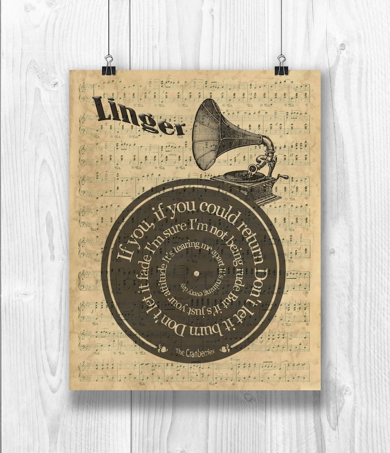 The Cranberries Print, Linger Song, Lyrics in Spiral Over Sheet Music