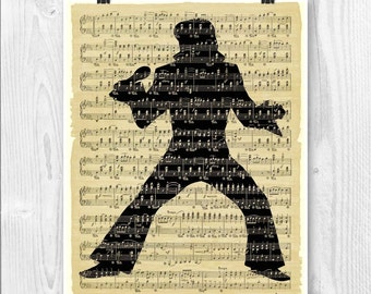 Elvis Art, Elvis Presley Print, Musical Art Print, Cadeau pour les fans d’Elvis, Salle de pratique musicale, Décor de salle de musique, Le roi du rock n’roll