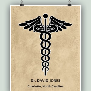 Doctor of Medicine Art, PERSONALIZED Physician Print, Medical art, Gift for physician, Doctor waiting room decor, Doctor office, Caduceus.