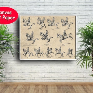 Horse Riding School Print Antique Horse Dressage, papier dart, Canvas Print image 2