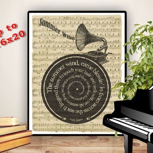 Impression Frank Sinatra, vent d'été, paroles en spirale sur la reproduction de partitions, affiche de chanson, chanson de mariage, cadeau de mariage Papyrus Background