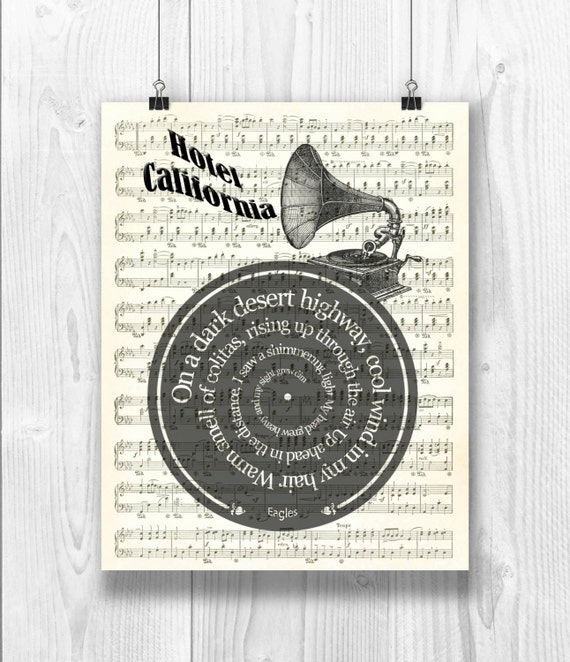 Eagles Print Hotel California Lyrics In Spiral Over Sheet Etsy