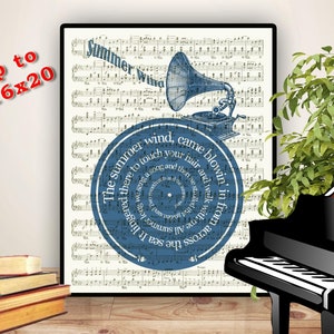 Impression Frank Sinatra, vent d'été, paroles en spirale sur la reproduction de partitions, affiche de chanson, chanson de mariage, cadeau de mariage Off-white /Petrol