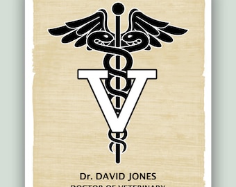 Doctor of Veterinary Art, PERSONALIZED Veterinarian Print, Veterinary art, Gift for Veterinarian, Veterinarian waiting room decor, Caduceus.