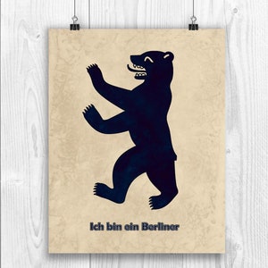 Ich bin ein Berliner Poster, President Kennedy saying in Berlin, Germany, Bear silhouette symbol of Berlin image 2