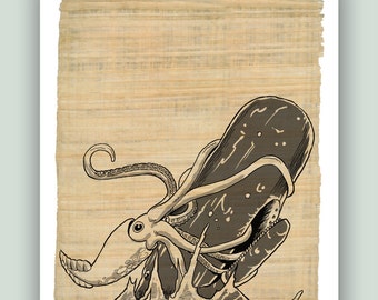 Kraken vs Cachalot, Art fantastique nautique, Affiche de poulpe, Impression de cachalot, Décor mural, Décor de l’océan, Cadeau de marin ou de marin, Décor de bord de mer