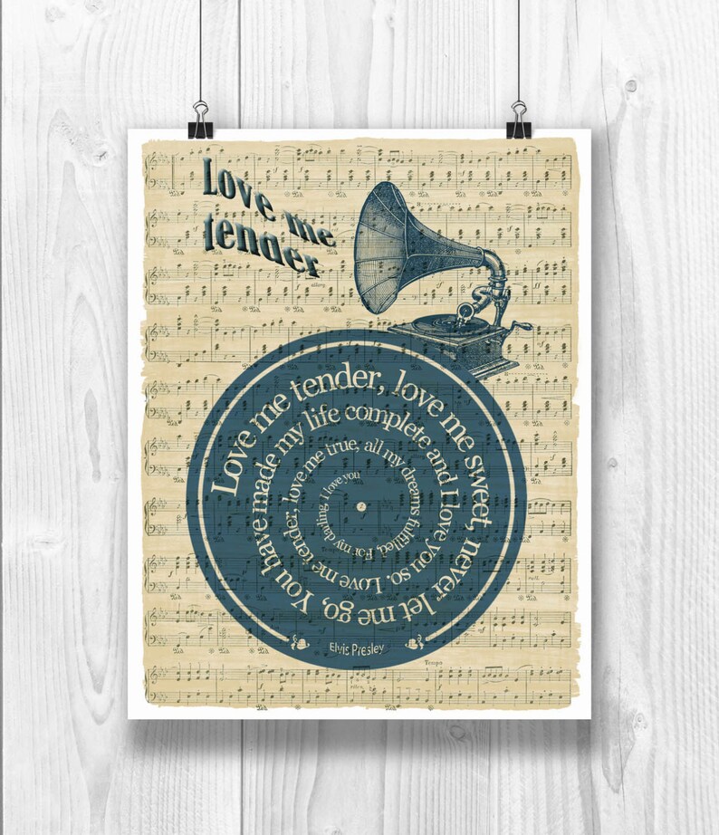Elvis Presley Print Love Me Tender Song Lyrics in Spiral Over - Etsy