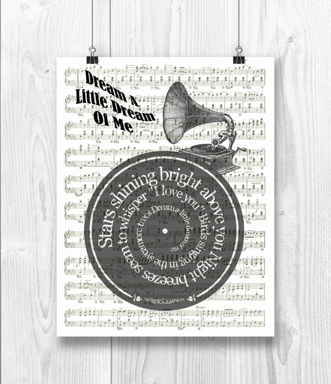 Dream a Little Dream of Me Print, Song Lyrics in Spiral Over Sheet ...