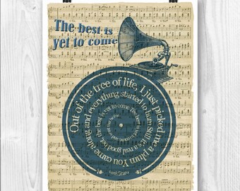 Frank Sinatra Print, The best is yet to come, Lyrics in spiral over sheet music reproduction, Song Poster, Wedding gift, Wedding song