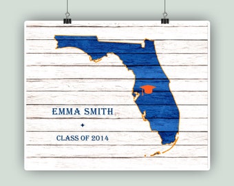 University of Florida Graduation gift, Gainsville Univesity, Personalized Poster, Florida art print, Graduation decor, Custom State Map