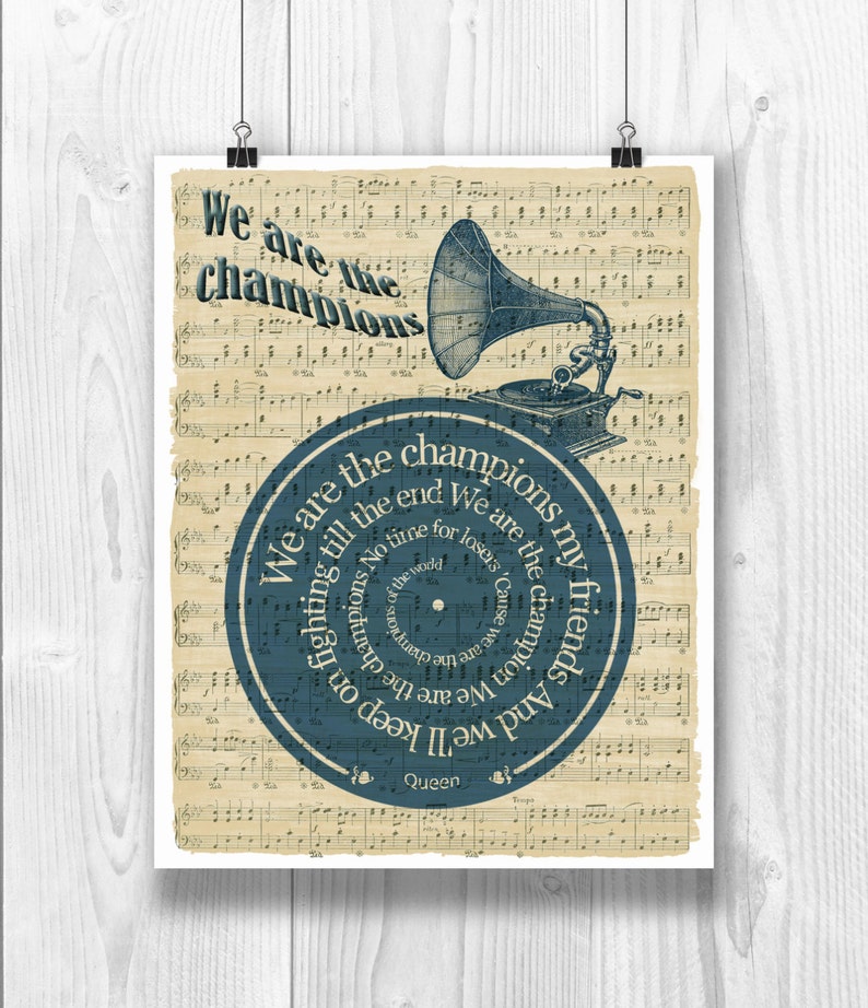 Queen print we are the champions song lyrics in spiral over sheet
