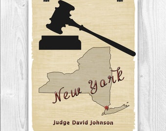 PRINTABLE, PERSONALIZED Judge Print, Personalized Judge Gift,  Graduation Judge Gift, Law School Poster, New York Map, Judge Dictionary art