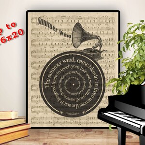 Impression Frank Sinatra, vent d'été, paroles en spirale sur la reproduction de partitions, affiche de chanson, chanson de mariage, cadeau de mariage Antiqued Background