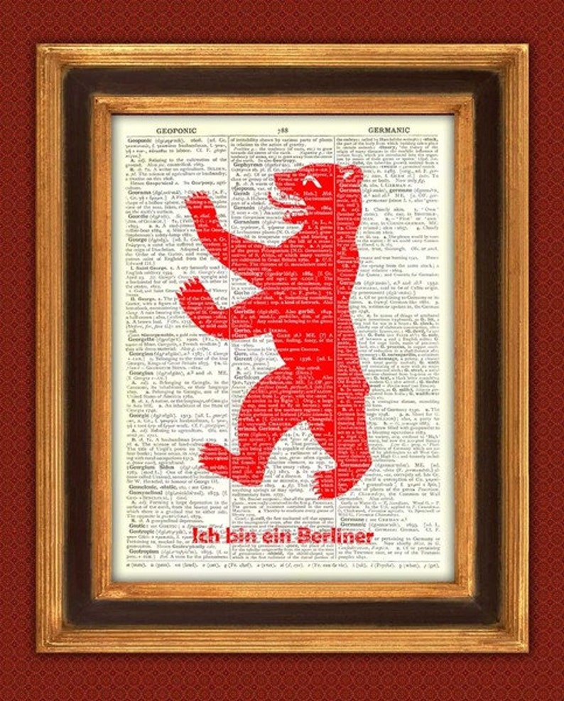 Ich bin ein Berliner Poster, President Kennedy saying in Berlin, Germany, Bear silhouette symbol of Berlin image 4