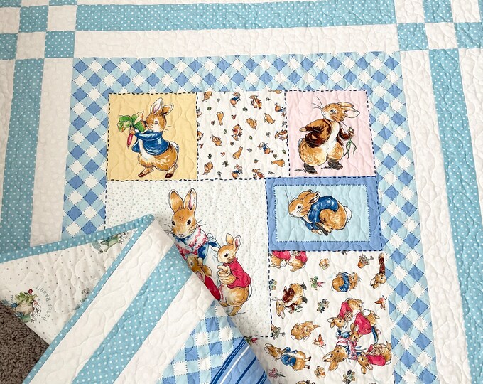 Peter Rabbit Baby Quilt: Handmade Cotton Crib Blanket (53''x33 ...