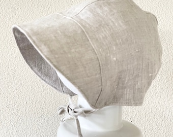 Linen Baby Bonnet/ Gender Neutral/ Reversible