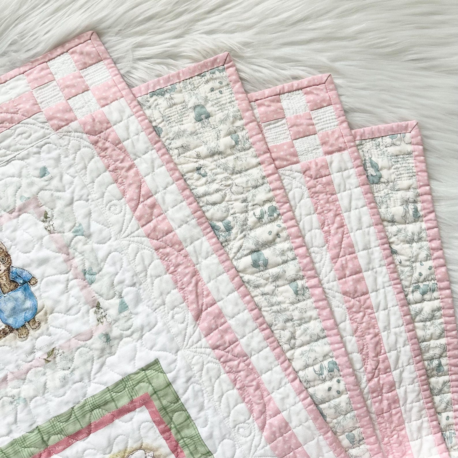 Peter Rabbit Panel Baby Quilt: Handmade Cotton Patchwork Print, 47