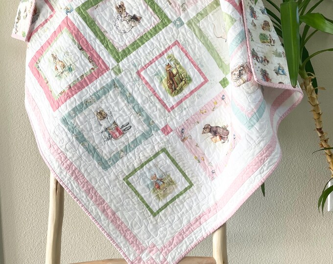 Peter Rabbit and Friends Panel Baby Quilt/ Cheater Patchwork Print/47 ...