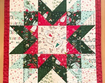 Christmas Patchwork Table Topper: Quilted Holiday Decor (26.5”x26.5”)