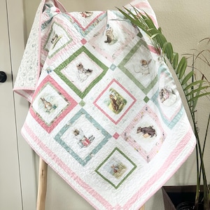 Peter Rabbit Panel Baby Quilt: Handmade Cotton Patchwork Print, 47" x 39"