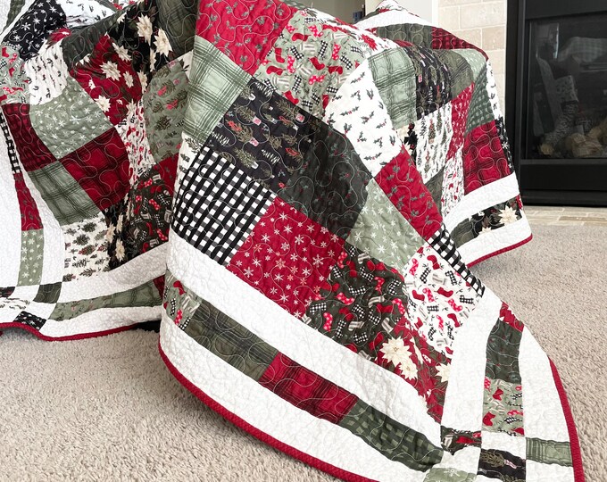 Farmhouse Christmas Quilt/christmas Lap Quilt/patchwork Christmas Quilt