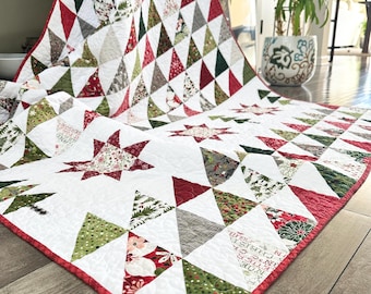 Very Merry Christmas Quilt/ Patchwork Christmas Quilt/ Half Square Triangles Quilt/ Hustle and Bustle Christmas Quilt/58”x50”