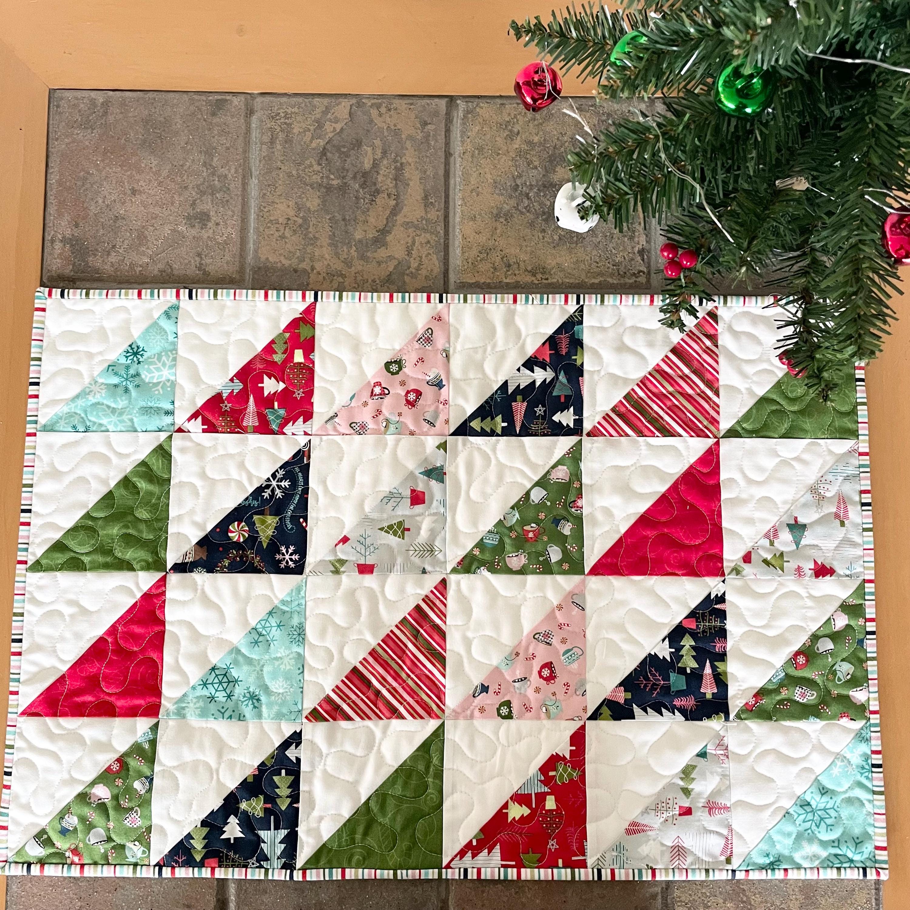 Quilted Christmas Table Topper: Patchwork Cup of Cheer (24”x16.5”)