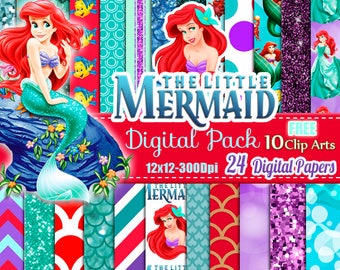 The Little Mermaid Digital Papers Mermaid Digital papers Ariel Free Clipart Disney Princess Scrapbook Scales Digital Scrapbook mermaid pack