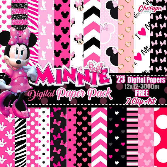 Minnie Mouse Pink Digital Paper Free Clip Art Scrapbook Papers Wallpaper Minnie Background Polka Dots Pink Black Digital Papers