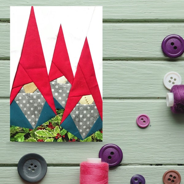 Foundation Paper Piecing Patroonblok Kerstkabouters PDF Direct downloaden