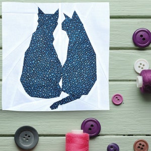 FPP Pattern Cat 10 Silhouette Foundation Paper Piecing 25x25cm or 10 inch Modern Quilt Block Design PDF Two Black Cat Friends