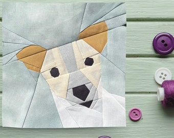 FPP Pattern Jack Russell Fox Terrier Dog Foundation Paper Piecing Quilt Block  PDF Instant Download 6 and 12 inch