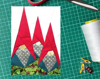 Foundation Paper Piecing Pattern Block Christmas Gnomes PDF Instant Download