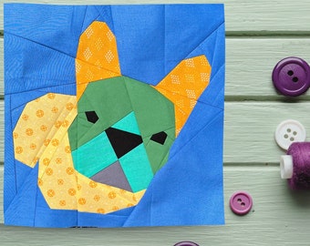 FPP Pattern French Bulldog Foundation Paper Piecing Quilt Block Frenchie Quilt PDF Instant Download 6 and 12 inch Dog Lovers Quilt