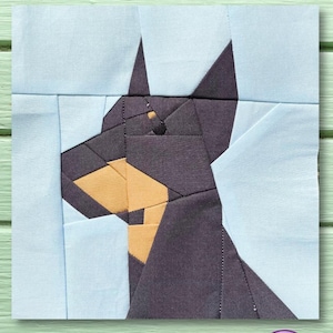 FPP Pattern Doberman Pinscher Dog Foundation Paper Piecing Quilt Block  PDF Instant Download 6 and 12 inch