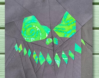FPP-patroon Halloween Monster Face Foundation Paper Pieced quiltblok 50 x 50 cm (9,6 inch) pdf Direct downloaden