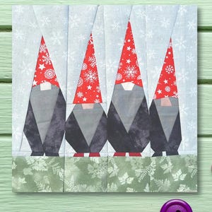 FPP Pattern Christmas Gnomes Block or Holiday Table Runner PDF Foundation Paper Piecing