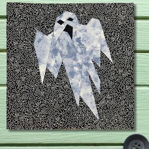 Patrón de bloque de edredón Ghost Ghoul, base FPP, paper piecing, imprimible en PDF, 25,4 x 25,4 cm o 10 pulgadas