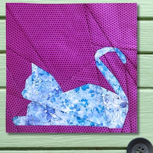 FPP Pattern Cat Silhouette Foundation Paper Piecing 25.4x25.4cm or 10 inch Modern Quilt Block Design PDF