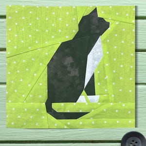 Bloc de courtepointe Tuxedo Cat, motif FPP, fond de teint en papier PDF imprimable, 25 x 25 cm ou 9,8 pouces
