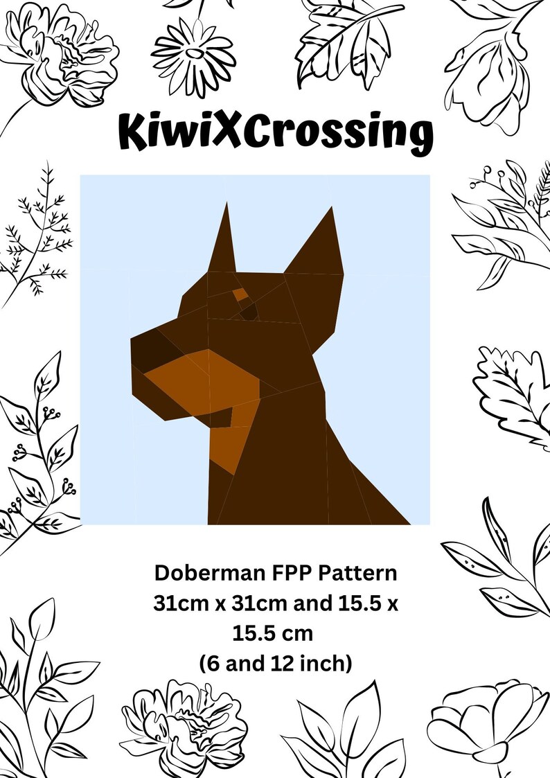 FPP Pattern Doberman Pinscher Dog Foundation Paper Piecing Quilt Block ...